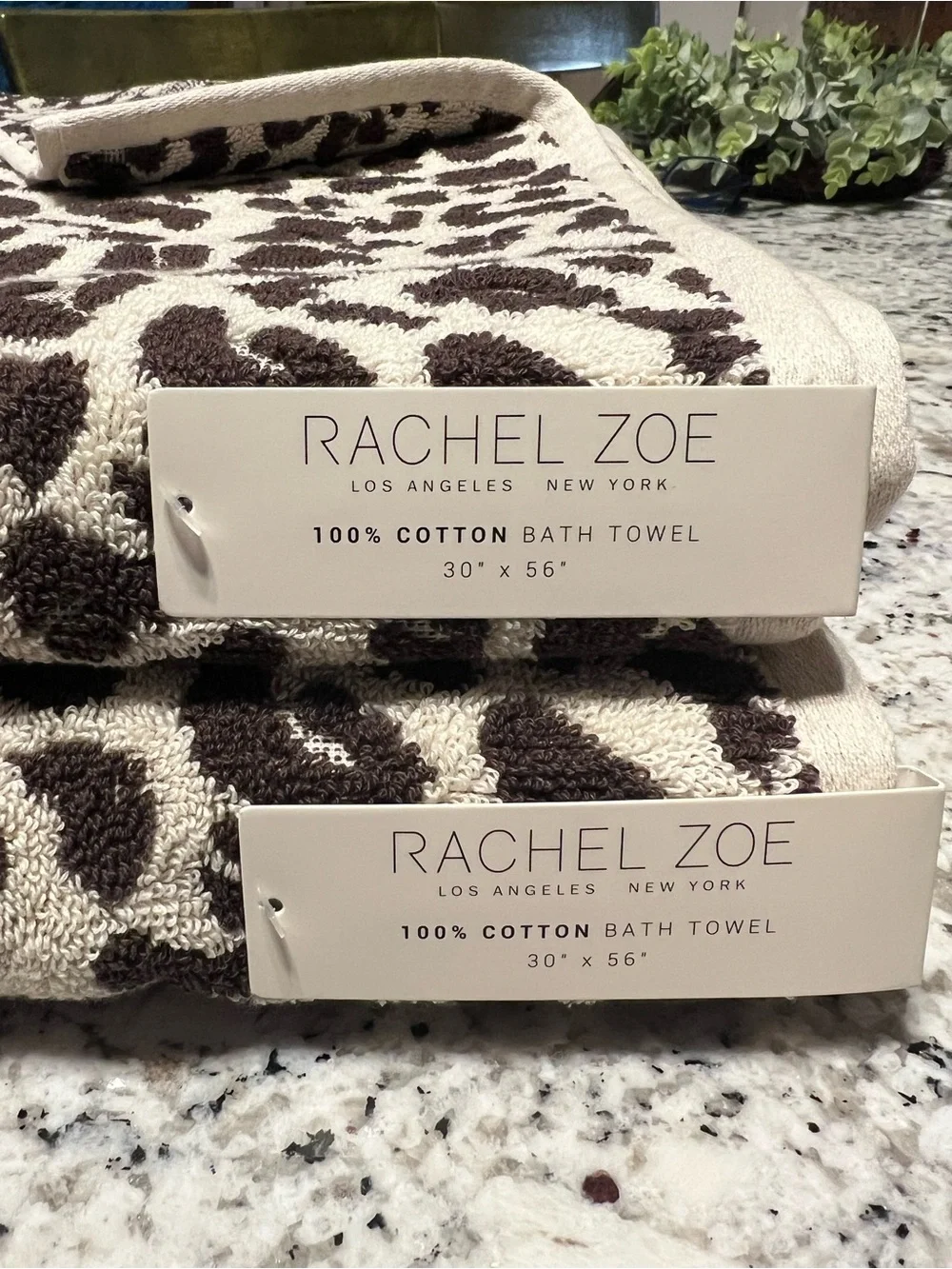 🐆🤎 NWT Rachel Zoe Leopard Bath Towels Set of 2 Animal Cheetah Print